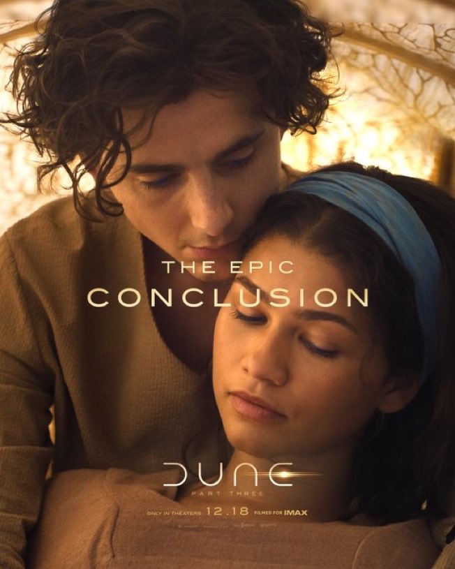 IamRC19's tweet photo. Glimpses of the future. Final Trailer tomorrow. Dune: Part Three only in theaters and IMAX December 18. Tickets on sale now around the world. 
https://t.co/D0H4pvXySJ #Dune3 #TimotheeChalamet #Zendaya #AnyaTaylorJoy #IMAX #MovieTrailers https://t.co/y4K3v5trps