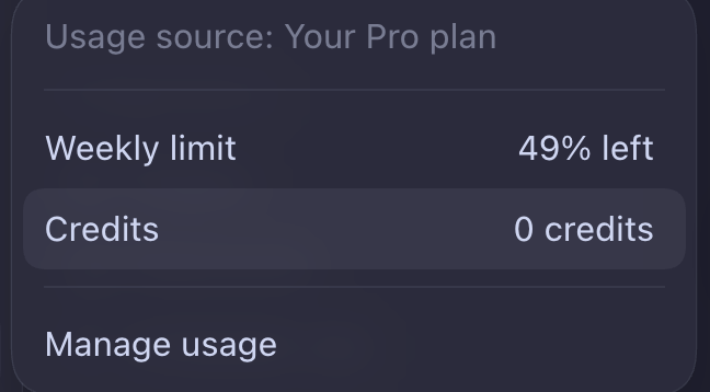 clhdev's tweet photo. i pay $200/mo for chatgpt pro. i used codex for maybe 2 minutes today. my dot ran ONE codex task for an hour and now i'm at 49% of my weekly limit. what is actually going on @OpenAI @thsottiaux https://t.co/zGMAFa4bR1