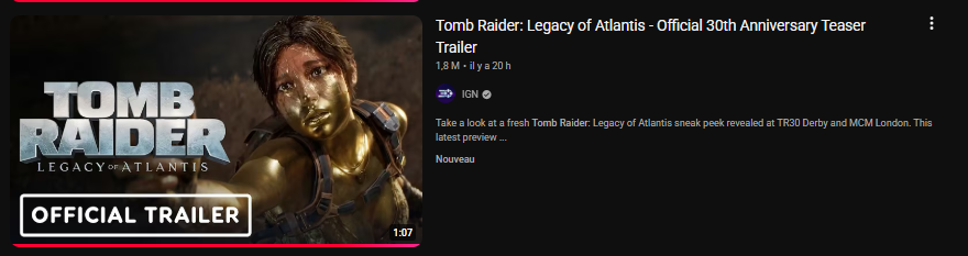 MightyCroft's tweet photo. In less than 24H, the trailer already reached almost 2M views on its own, no ads, no state of play, no xbox showcase, simply TR on its own https://t.co/knhX3xIhHL