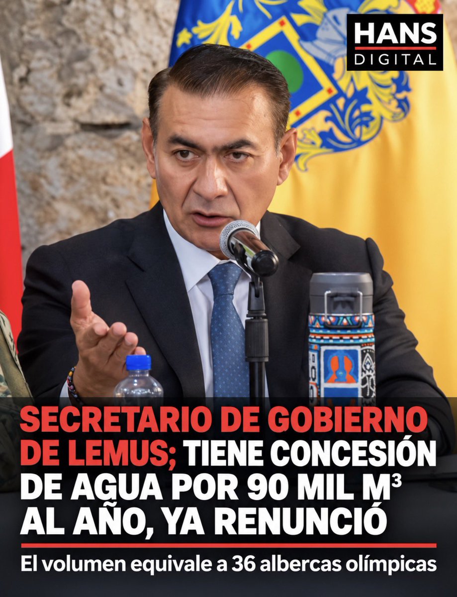 Hans2412's tweet photo. Secretario de Gobierno de Lemus; tiene concesión de agua por 90 mil m³ al año, ya renunció https://t.co/UunJ39Bl55 https://t.co/2ePSE01Xly