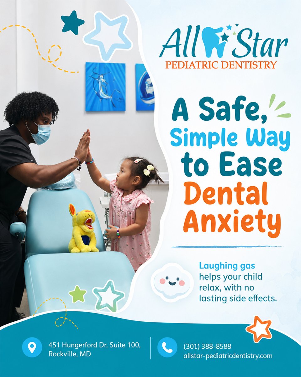 allstarpeddenti's tweet photo. Nitrous oxide is a safe, easy sedation for all ages, helping kids relax during dental visits. Ask us! (301) 388-8588 | https://t.co/74hiTxZfV3 🦷
#LaughingGas #NitrousOxide #RockvilleMD #AllStarPediatricDentistry #KidsDentalCare https://t.co/1hPLDw14gg