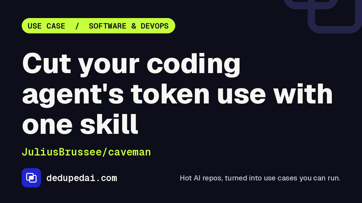 dedupedai's tweet photo. Stop paying for your coding agent's essays.

Caveman makes Claude Code, Codex and Gemini CLI answer in short, exact lines. The code stays the same.

Its README reports 33.2% fewer input tokens over 54 Claude Code runs, and links a page of every case where it loses. https://t.co/TAIFw7A752