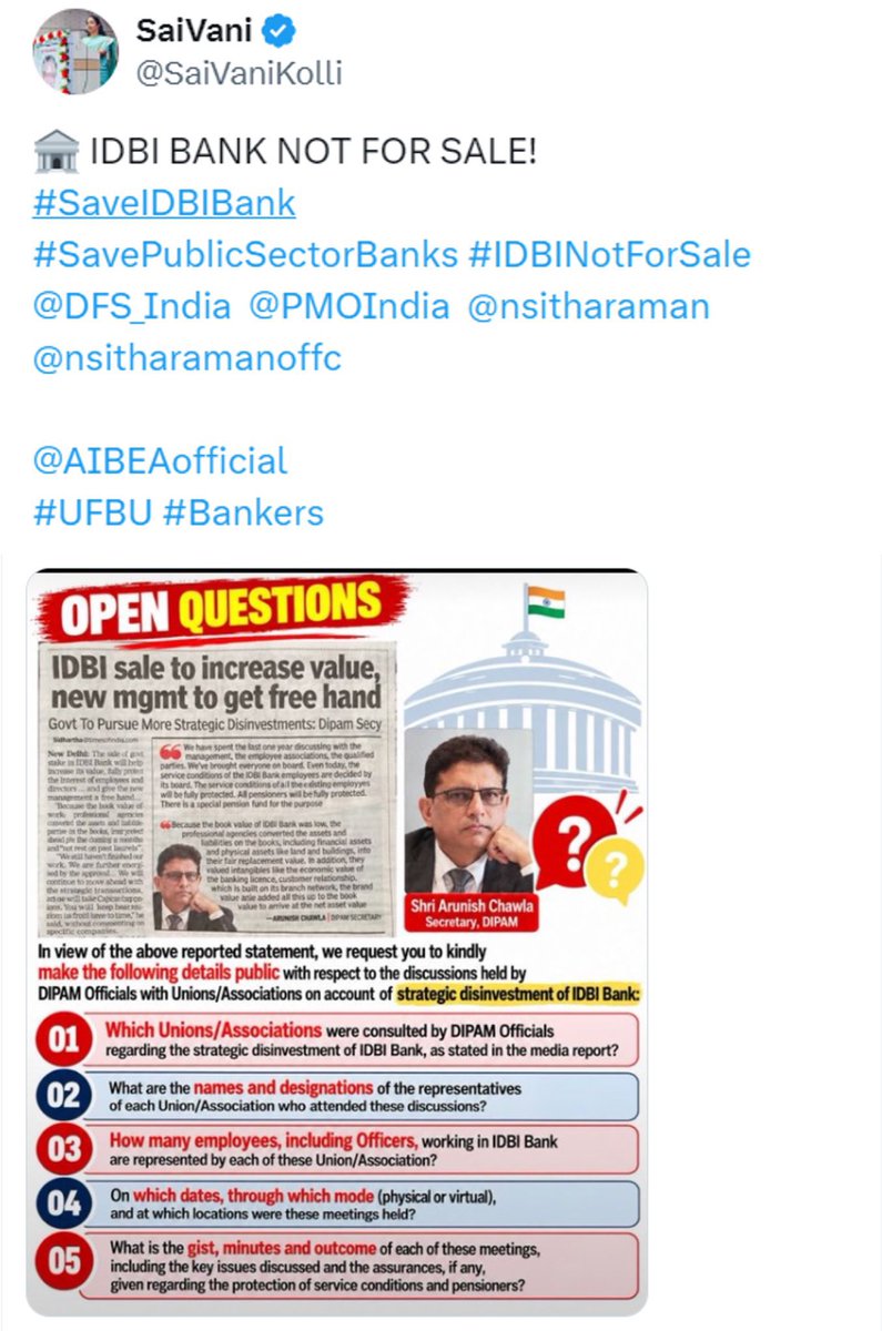 Vabaxfintech's tweet photo. @SaiVaniKolli @DFS_India @PMOIndia @nsitharaman @nsitharamanoffc @AIBEAofficial Employees &amp; pensioners are fully protected.
Service conditions of existing employees cannot be altered to their disadvantage after restructuring. This does not happen automatically #IDBI #IDBIBank https://t.co/o80hE4fr7c