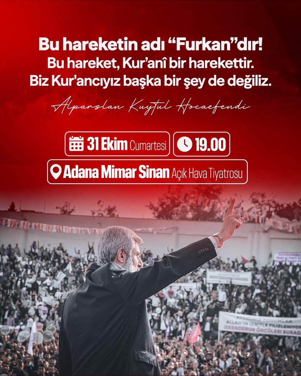 HaticeErolmh's tweet photo. #FurkanHareketi45Yaşında
BüyükBuluşmaya HazırMısınız
31Ekim AdanaMimarSinandayız https://t.co/85jJybJCh0