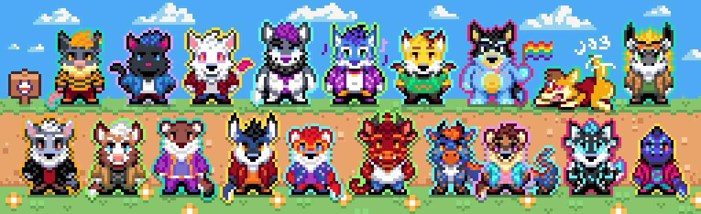DunoTheWolf's tweet photo. During my recent 'wplace phase' I've made a bunch of sprites of peeps I've played with. So here is a small mashup~ #PixelArt https://t.co/qTAmw1ypK8