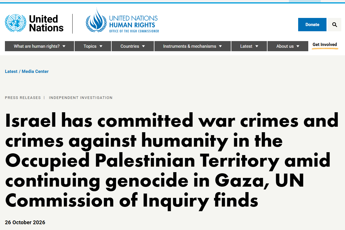 PatrickCorrigan's tweet photo. 🚨UN: Israel has committed war crimes and the crimes against humanity of extermination, persecution, torture, rape and other forms of sexual violence in the Occupied Palestinian Territory, intentionally targeting Palestinian civilians as it continues to commit genocide in Gaza. https://t.co/xezNhESxhV