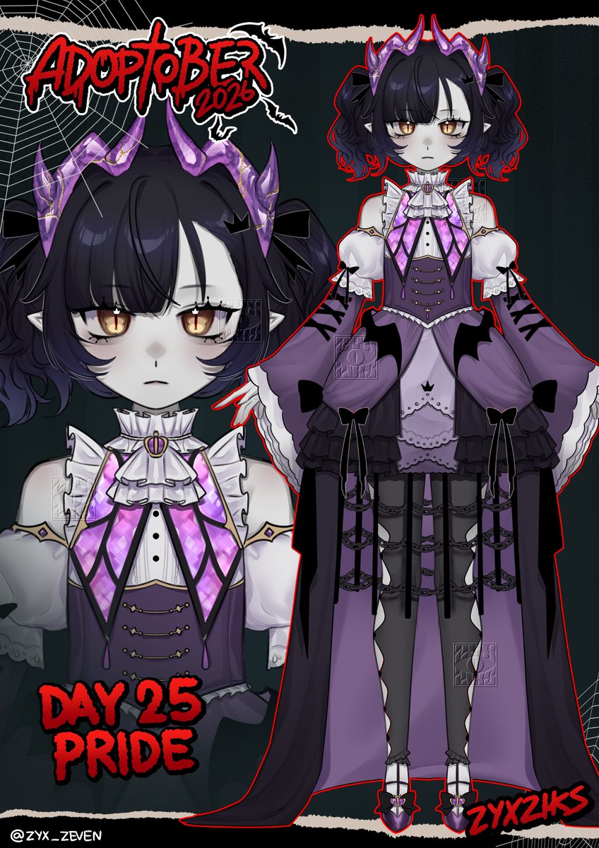 ZYX_ZEVEN's tweet photo. [👻RT/FAV appreciate!👻]

Adoptober DAY 25 | 7 Deadly Sins: Pride

SB: 20 USD
MI: 2 USD
AB1: 50 USD (+ chibi art)
AB2: 80 USD (+ commercial use)
Auction time 24 hrs | 1 hr snipeguard

Payment: paypal, vgen, kofi

More info in reply!

#adoptable #oc #adopts #ZYX_Adoptober2026 https://t.co/W44zokpt4r