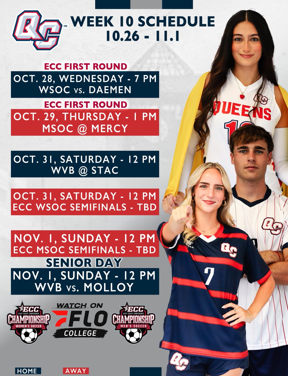 QCKnights's tweet photo. ๐๐๐๐ ๐๐ ๐๐๐๐๐๐๐๐ ๐
Postseason action begins for both Men's and Women's Soccer as they kick off the @ECCSports Championship First Round! Plus, Women's Volleyball wraps up their home schedule with Senior Day on Sunday! #knightnation https://t.co/UOFkz58AMD