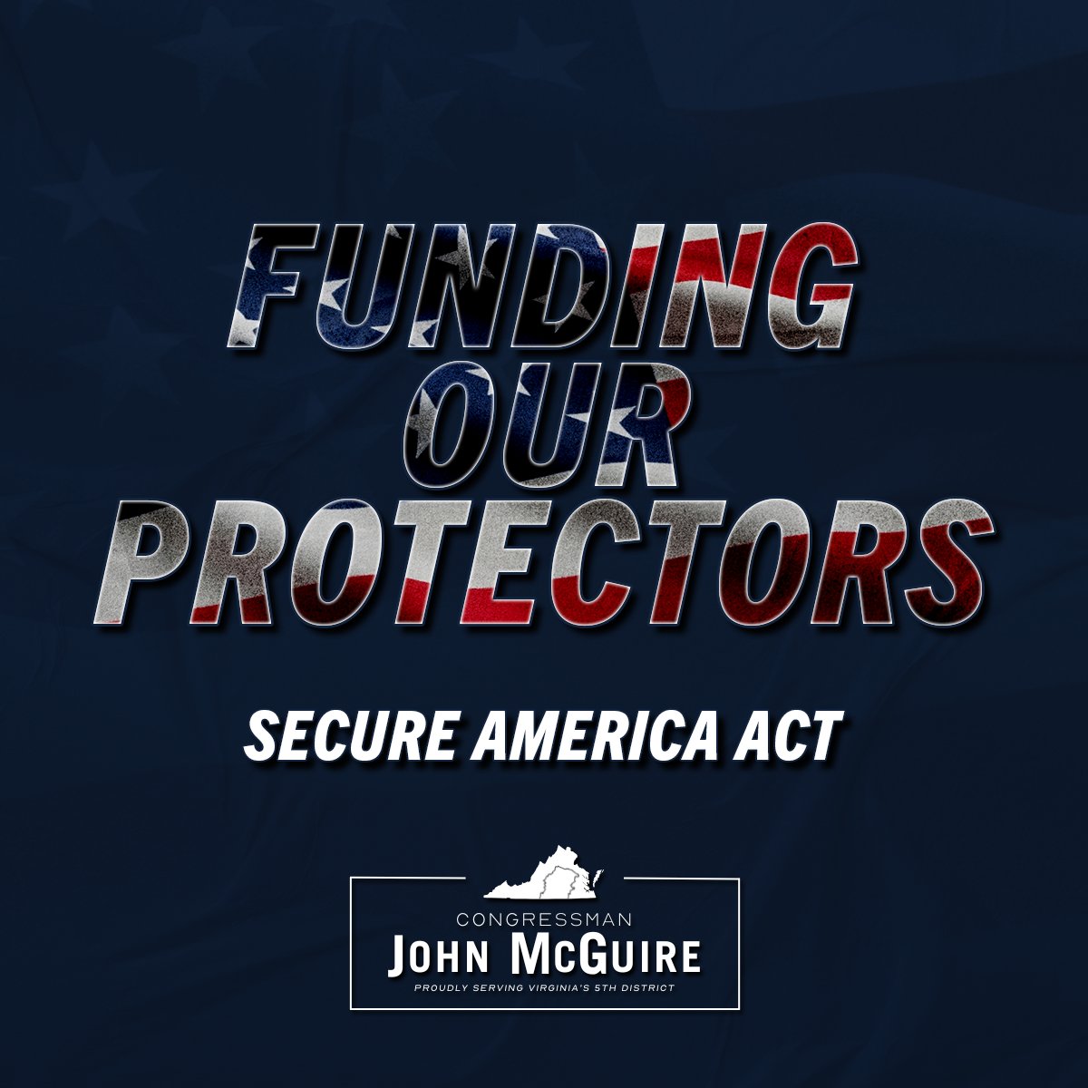 A dark blue political graphic promoting a legislative act, with large patriotic lettering and a congressional campaign-style logo at the bottom. Text is present.