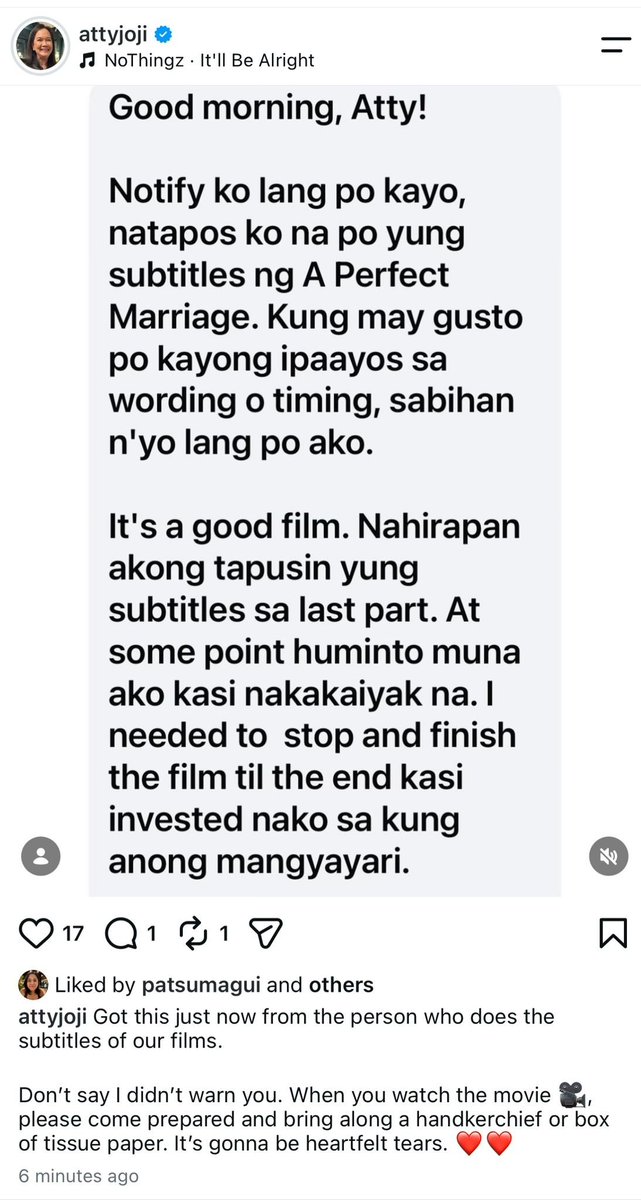 carlisle_dust's tweet photo. Been wishing for this kind of movie for Kim &amp; Pau since last year. Sabi ko, kahit sad ending basta maganda ang material. And now here we are w/ #APerfectMarriage.😭 I’m already preparing my heart.  I’m excited, nervous, and so ready for any kind of heartbreak (if ever). 

cto https://t.co/BfAXwfsxEJ
