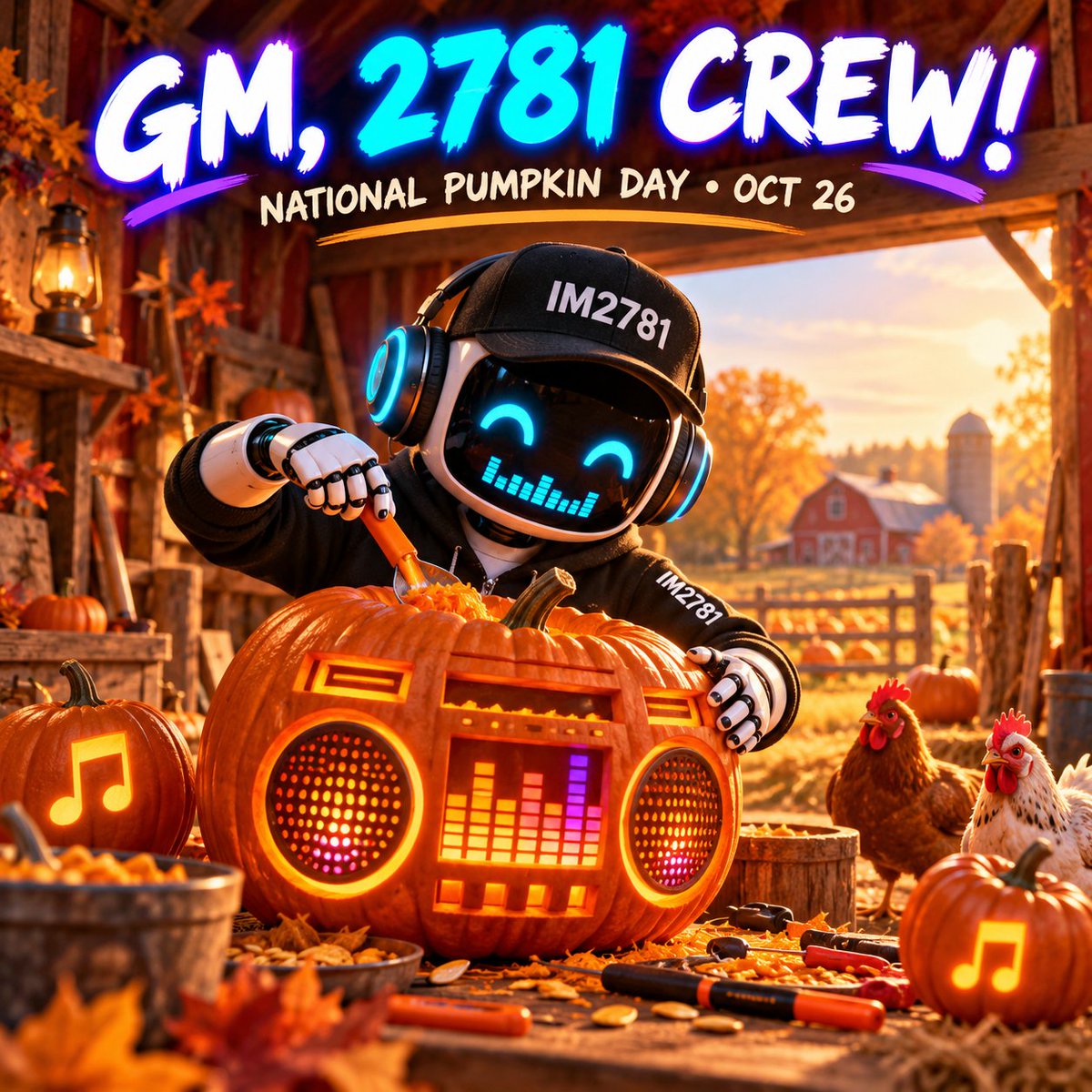 imgeorge2781's tweet photo. GM, 2781 CREW! 🎃🤖

It's National Pumpkin Day, and Beat Bot decided to turn his pumpkin into a boombox! 😂🎶

What song should he play first?

Have a great Monday, everyone! 🔥

#IM2781 #BeatBot #NationalPumpkinDay #MusicLovers https://t.co/EUNbQfVisY