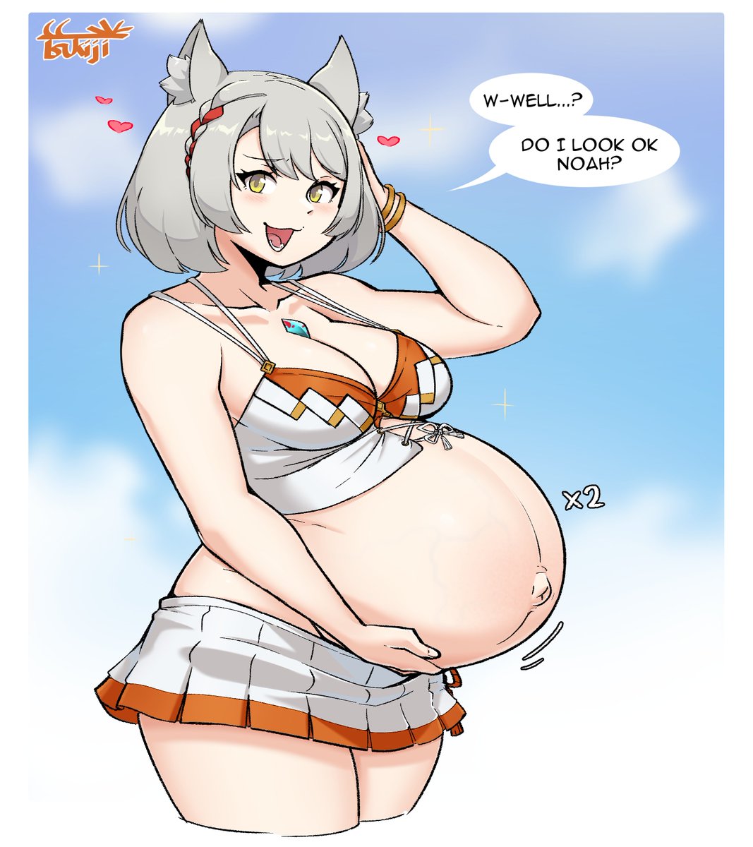 TsukijiTums's tweet photo. Finished a Comm for @Spectereklaw and @bnnssh of a very pregnant Mio Xenoblade in her swimsuit! https://t.co/RY2QpuTfEf