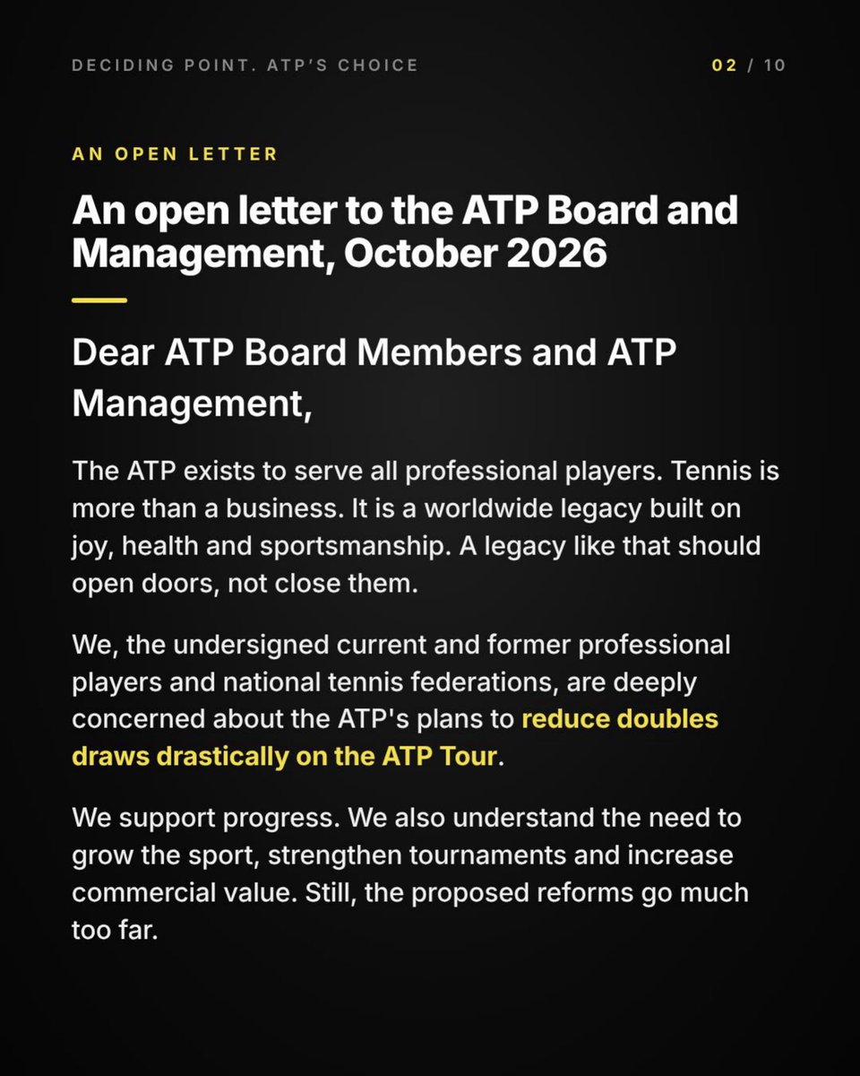 semverbeekNL's tweet photo. The ATP exists to serve all of its members. Tennis is more than a business. It’s a legacy built on joy, health and sportsmanship. A sport built on those values should open doors, not close them. 1/3 https://t.co/M0jzanISIZ