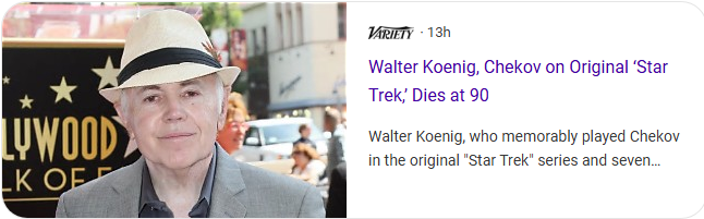 OracleLaura's tweet photo. Walter Koenig died yesterday at age 90. RIP. 
Say hi to Andrew for me.

(Right now I'm regretting not yet posting my Oct 21, 2026 dream about a "new Star Trek movie".)

#startrek #pavelchekov #walterkoenig #ripwalterkoenig #andrewkoenig https://t.co/LBk1HuXZC3