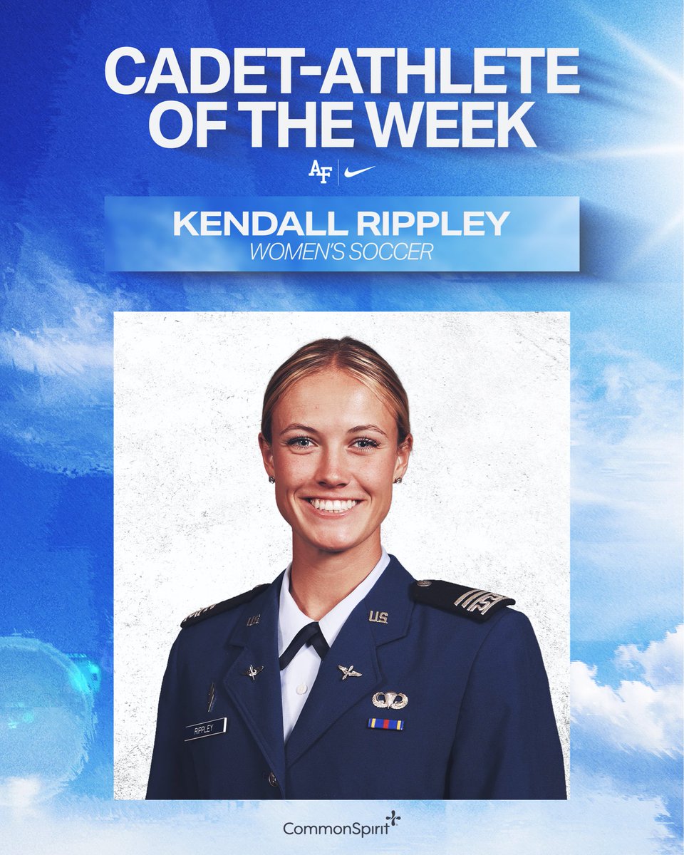 AF_Falcons's tweet photo. ⚡️𝗖𝗔𝗗𝗘𝗧-𝗔𝗧𝗛𝗟𝗘𝗧𝗘 𝗢𝗙 𝗧𝗛𝗘 𝗪𝗘𝗘𝗞⚡️ 

C1C Kendall Rippley helped the Falcons to their fourth consecutive Mountain West win, a 3-0 shutout over San Jose State on Saturday evening. The Broomfield, Colo., native paved the way offensively, recording a pair of goals for her first career brace and tying her career-high of six shots in a single match. Additionally, Rippley etched her name in the women’s soccer record book after combining with Chase Borntreger for the fastest two goals in program history at 25 seconds.

#FlyFightWin