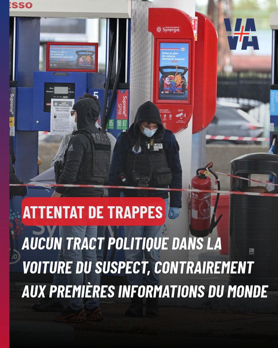 VAplus_'s tweet photo. Attentat de Trappes : selon le procureur antiterroriste Olivier Christen, aucun tract politique n'a été retrouvé dans la voiture de Kévin T.

Le Monde avait initialement évoqué des tracts du RN dans le véhicule.

Le quotidien a ensuite précisé que des documents avaient été trouvés ailleurs.