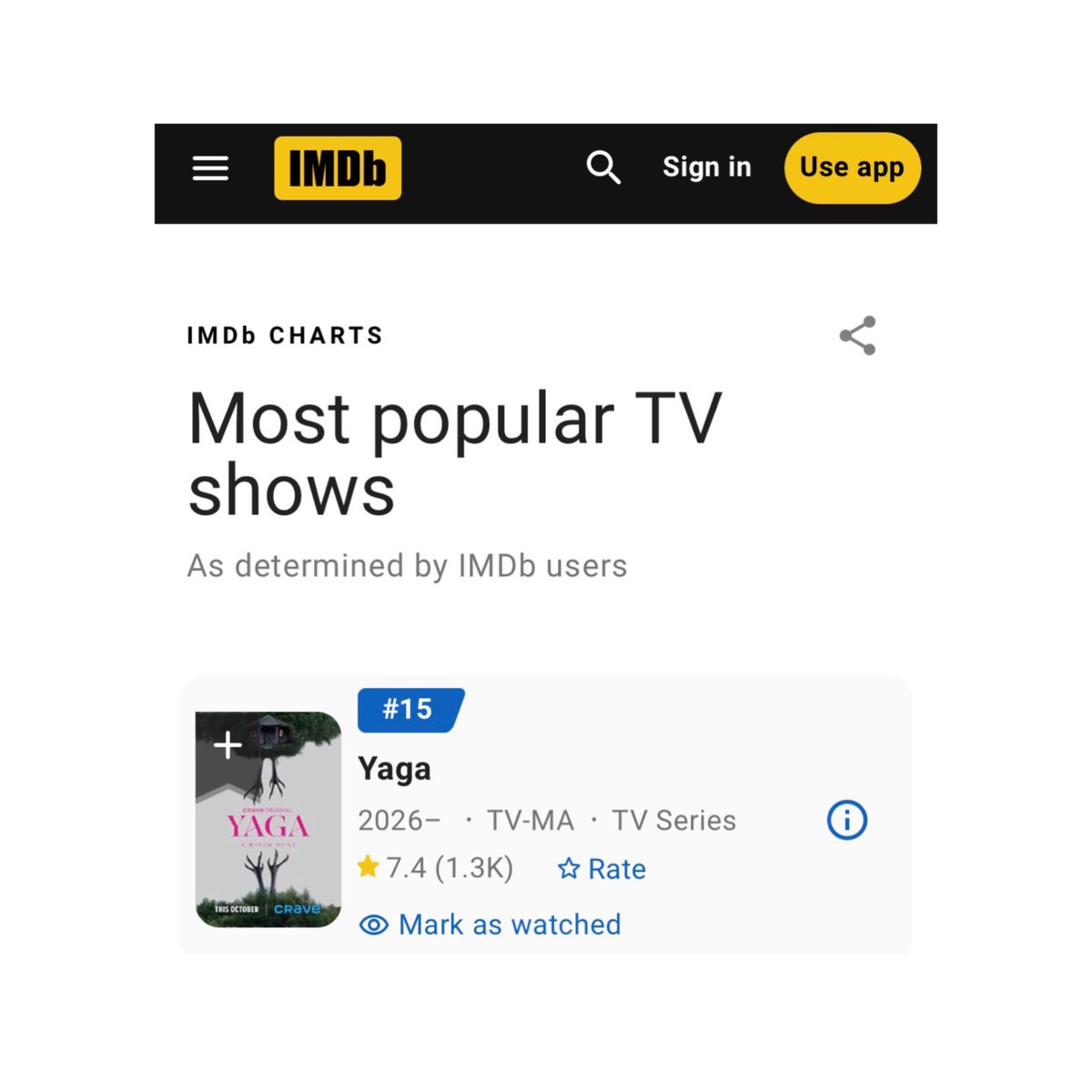 yagaupdates's tweet photo. YAGA appears on #15 of the “Most popular TV shows” worldwide on IMDb!

🔗Don’t forget to rate the show here: https://t.co/pPMDSbQpxM https://t.co/WqQpy538l5