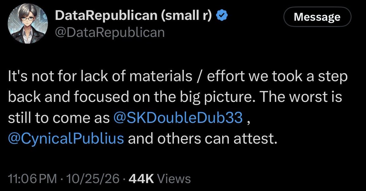 SKDoubleDub33's tweet photo. 💥THE WORST IS STILL TO COME💥

PART 9 of The Democracy Files was dropped by @DataRepublican last night while I was logged off. If you missed it, go check it out!

DataRepublican @iamlisalogan and I have been watching these meetings, reading notes, researching the organizations, the people and connecting the dots for well over a year (Lisa for much longer). 

What is coming is much worse. Turn on your notifications! 

Consider this my official attestation.