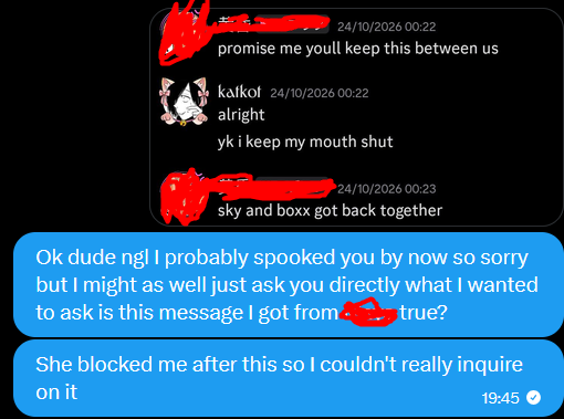 katatatatatkot's tweet photo. i was told by someone who i am keeping anonymous that @bigg_boxxx is dating sky @aIIuringskies who was exposed for grooming a 15 year old while she was 23 not too long ago. upon asking him about it i haven't received any response. boxx can you please adress this? https://t.co/xnjESUtL6w