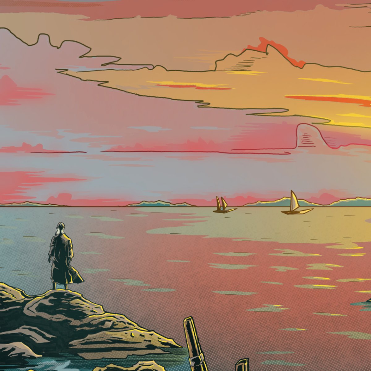 theman_fayth's tweet photo. Here is the finished image of this two-page spread. The text reads 'John, to the seven churches in Asia minor--' Inspired by 'Moonrise' 1822 Caspar David Friedrich, I call this one 'Sunrise' https://t.co/gicn4buUDn