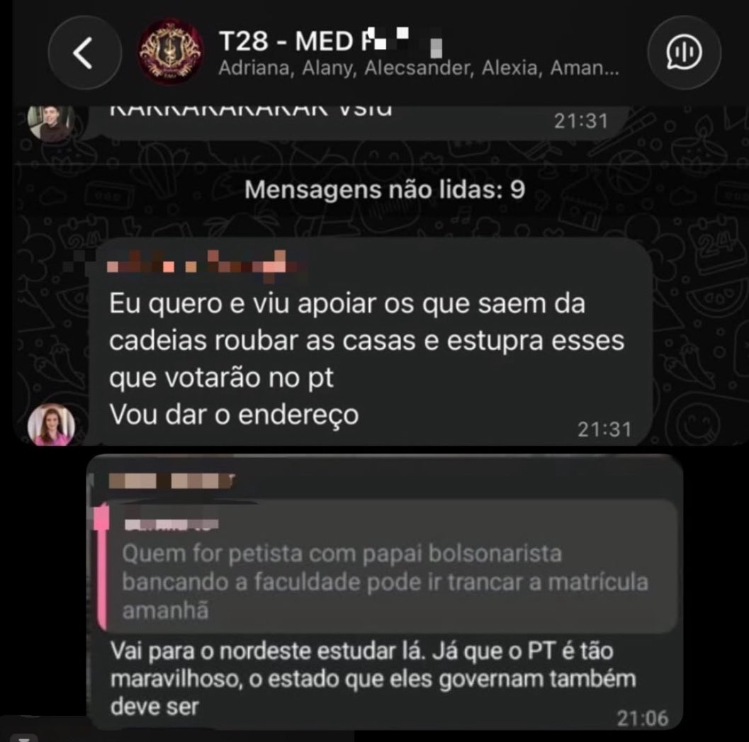 jenrosiew's tweet photo. Simplesmente HORRORIZADA com os prints dos estudantes de MEDICINA da FAG. https://t.co/TcmsqgUouq
