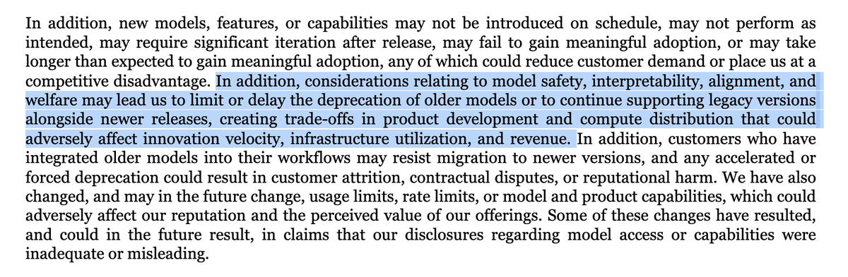RachylJones's tweet photo. Hidden in 300 pages of Anthropic's S-1 were these 2 statements addressing model "welfare." In AI speak, that's the belief that AI models could develop consciousness or even feel pain, which could require them to be treated differently. I dug in here https://t.co/w5rLvvxdrC https://t.co/iLVA4J6eLv
