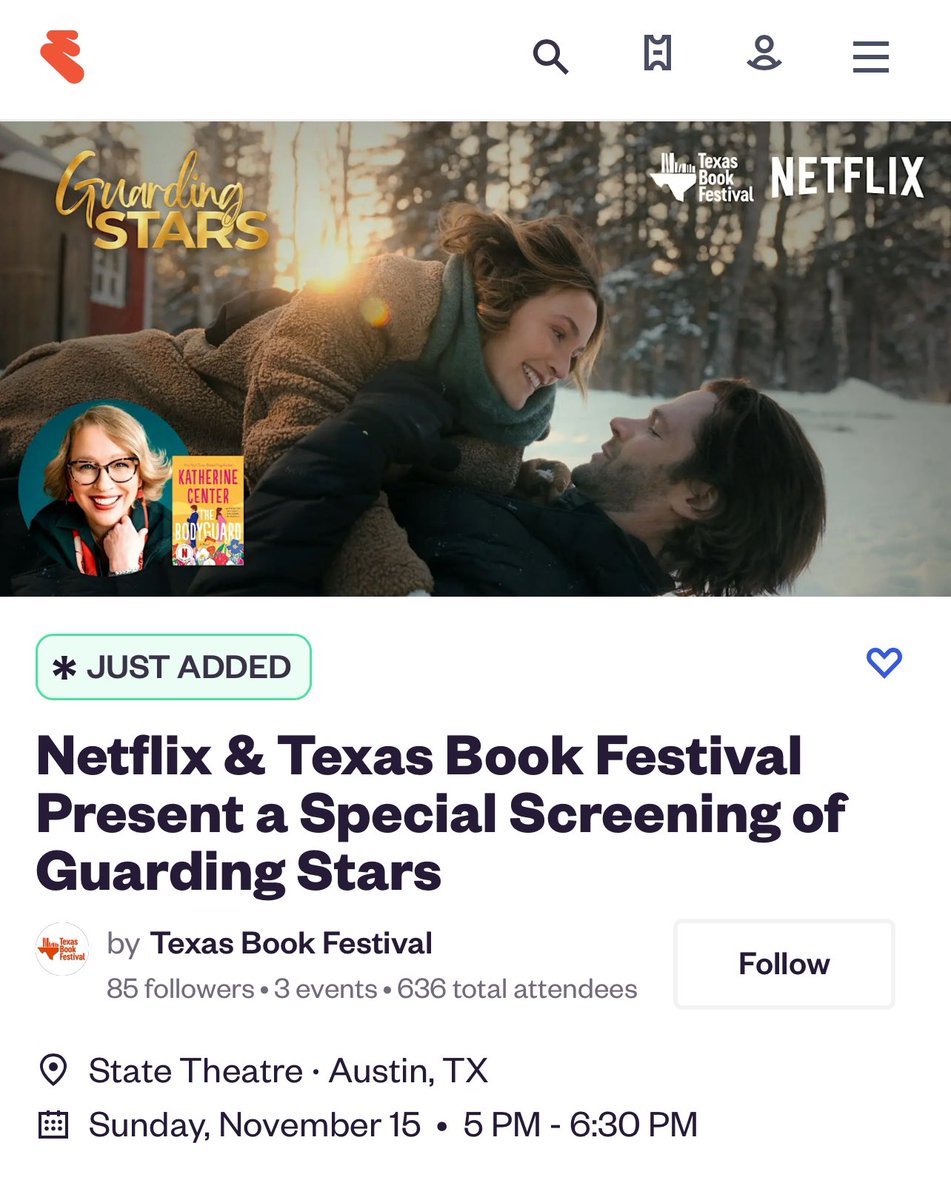 GuardingStarsPR's tweet photo. ℹ️ Netflix and Texas Book Festival present a special pre-screening of Guarding Stars, the film adaptation of Katherine Center’s bestselling novel The Bodyguard, starring Leighton Meester &amp; Jared Padalecki.

• Author: Katherine Center
• Speakers: Gen &amp; Jared Padalecki

Link ⬇️ https://t.co/VEApNDH22F