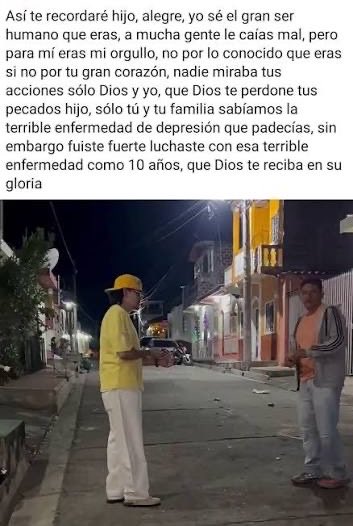 javioliveira's tweet photo. José Luis Acevedo despide a su hijo Carlos José Rivera, conocido como “Komanche”.

Lo recuerda alegre y de gran corazón, y revela que durante unos 10 años luchó en silencio contra la depresión.

“Nadie miraba tus acciones, solo Dios y yo”, escribió. QEPD. 🙏 https://t.co/NFl5OLdG69