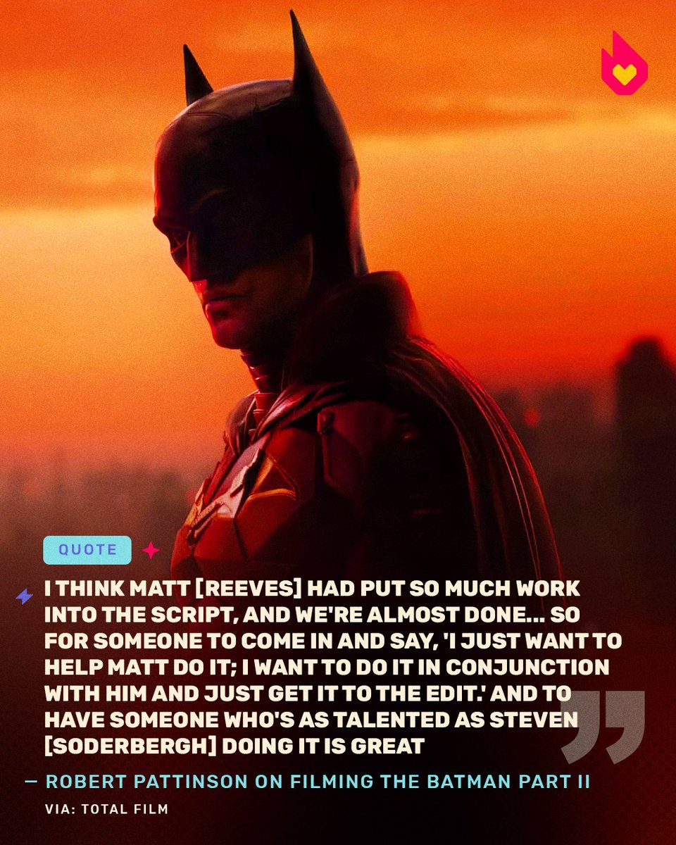 getFANDOM's tweet photo. Robert Pattinson expresses his gratitude and happiness toward Steven Soderbergh finishing filming The Batman Part II while Matt Reeves is away. https://t.co/DECmRhFnvZ