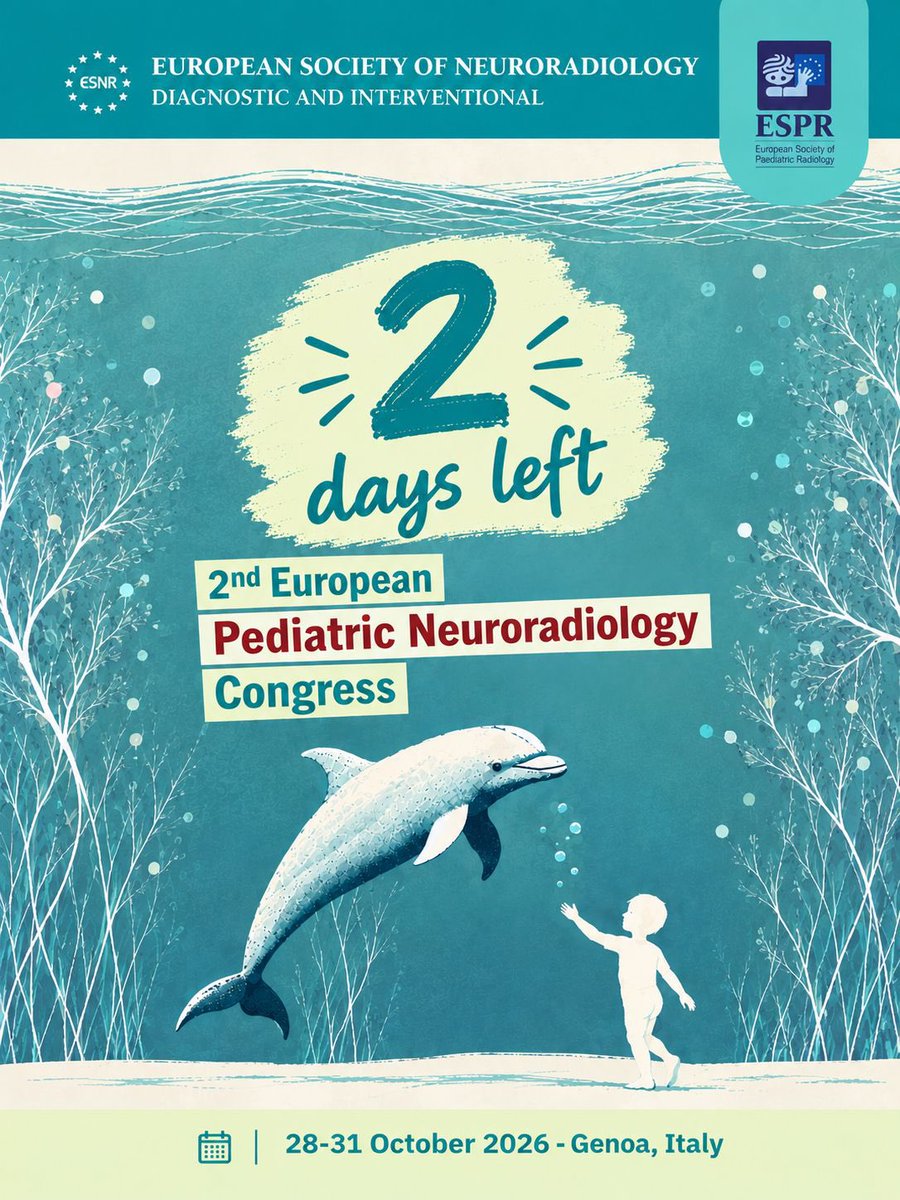ESNRad's tweet photo. 2 DAYS TO GO!

The 2nd European Pediatric Neuroradiology Congress begins in Genoa in just two days. We look forward to welcoming our community for scientific exchange, collaboration and the next generation of experts.

📍 Genoa | 28–31 Oct

#EPNC2026 #ESNR https://t.co/i5uliMOkN0