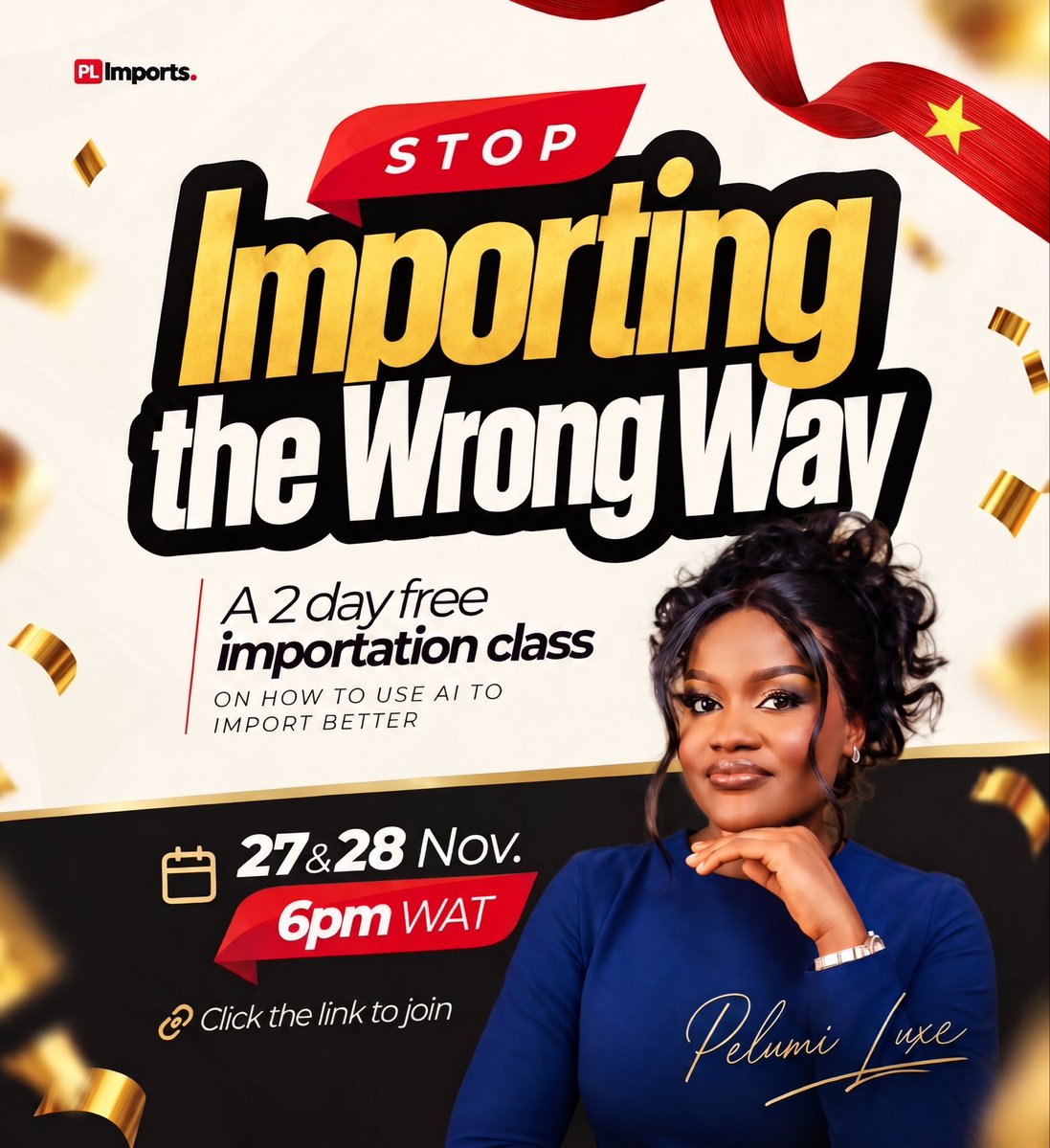 pelumi_luxe's tweet photo. @DONJAZZY https://t.co/n3Uu7WyJJO

PL Importation, in collaboration with the Dominate With Sales Community, is bringing you a 2-Day Free Importation Class this November, designed for 1,000 business owners and aspiring entrepreneurs who want to explore importation as a business opportunity https://t.co/smDz697Ok5