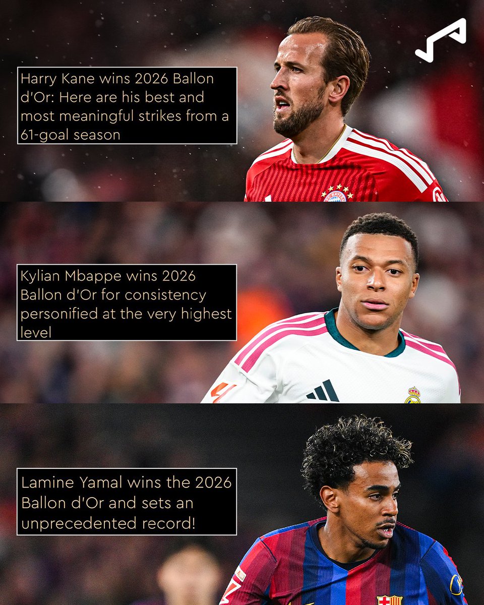 goal's tweet photo. Not the best start to the evening 😅

The official Ballon d'Or website accidentally published three articles claiming Harry Kane, Kylian Mbappe, and Lamine Yamal had won the 2026 Ballon d'Or.

They released a statement on the site reading:
"These articles had been prepared in advance for all nominees in the event of a win. They do not, in any way, reveal the podium, which remains unknown to everyone at this time."