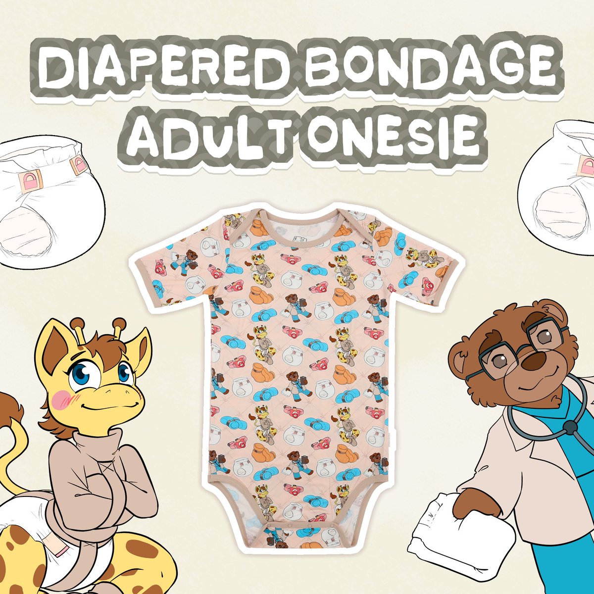 LilComforts's tweet photo. Introducing our new Diapered Bondage Onesie! 

Uh oh! Looks like Finn is upping his “commitment” to all things padded! This bamboo onesie features art by @room_padded depicting a certain giraffe enjoying a little straitjacket time surrounded by padded walls, mittens, booties, as well as pacifiers that look awfully difficult to spit out. Our onesie is a lot easier to take off than a straight jacket, but it’s so comfy you probably won’t want to!

Now Available: https://t.co/9LFkILI8H5