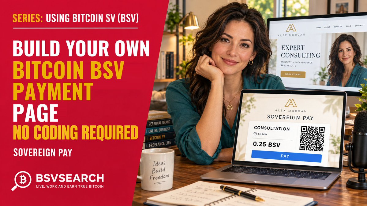 BSVSearch's tweet photo. What if you have a #BSV payment page made up of a single file file you could host on your website or email to a customer?

Sovereign Pay has a feature I haven’t shown you yet: you can turn it into your own branded Bitcoin BSV payment page—without writing any code:
✅Add your logo. 
✅Set your receiving address. 
✅Enter your price. 
✅Choose which features you need, and lock the payment details if you want them fixed.
⬇️Then download your customised page as one HTML file.
✅Host it on your website and link to it when it’s time to pay. ✅Or email the file directly to a customer.

If you’re a #freelancer, #consultant, #creator or someone selling products online, this gives you a practical way to ask for payment in BSV—with a page you’ve configured for your own business.

You can also make a page for gifts or tips, with the amount left open.

In my new video, I walk you through it.

▶️ Build Your Own Bitcoin BSV Payment Page—No Coding Required

https://t.co/5zhWVEv7fK

#BSV #SovereignPay #Bitcoin #BitcoinSV #Freelancing #BSVPayment #crypto #btc #eth