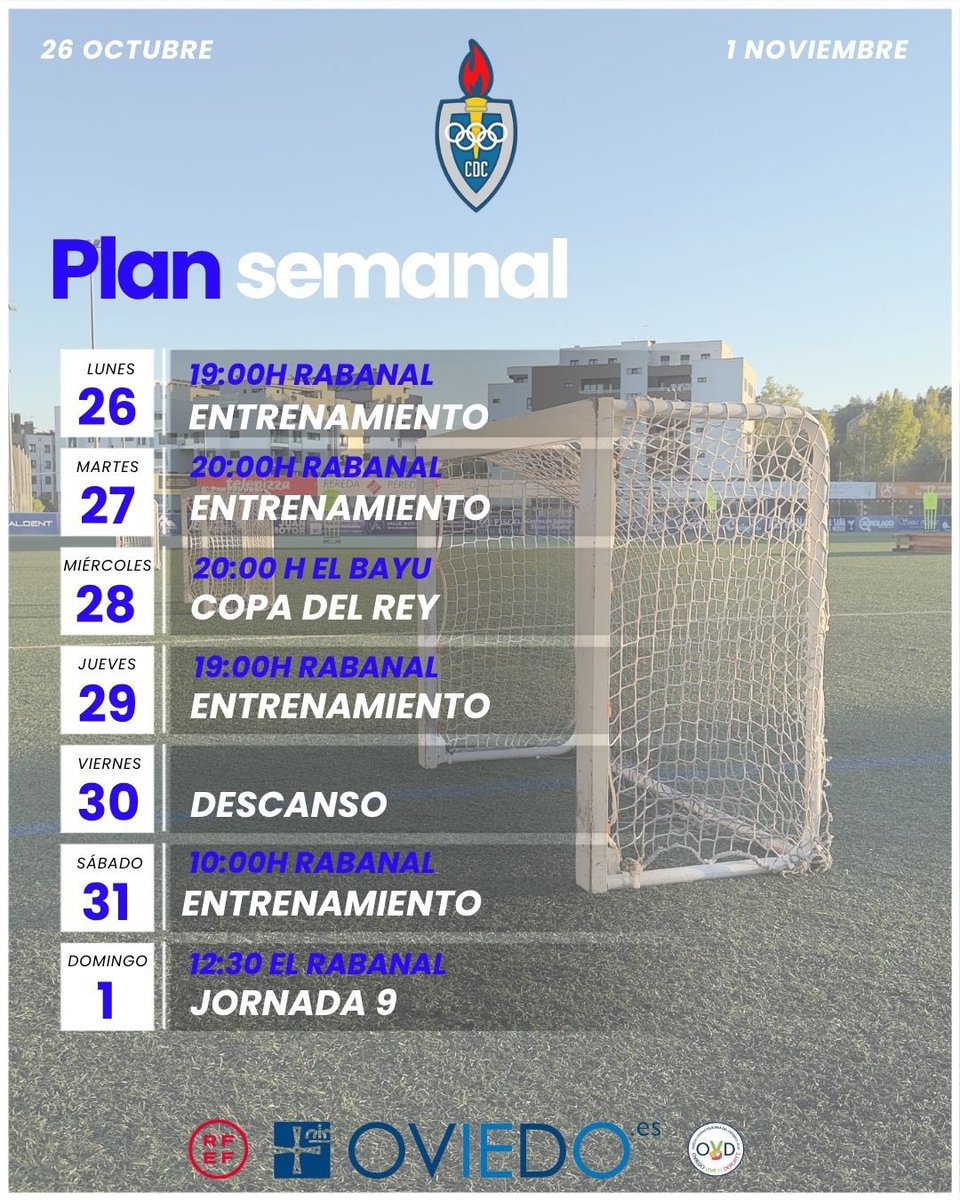 CDCovadonga's tweet photo. Plan de trabajo semanal del primer equipo‼️ https://t.co/VkotzD9L9U