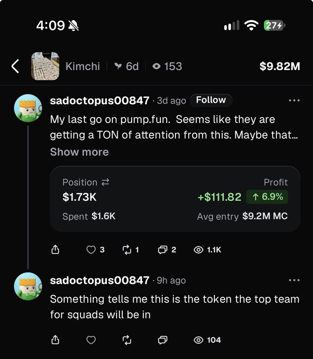 boosteryting's tweet photo. What does this sad octopus know?

Things to note:
10 person team not 20. 
Not one person in this squad is a paid trader or big KOL. 
I am the only one in the squad with somewhat of a following. 
We are all a bunch of delusional retards who fap. 
We all hold fapcoin in the end. https://t.co/IzpstSIfu5