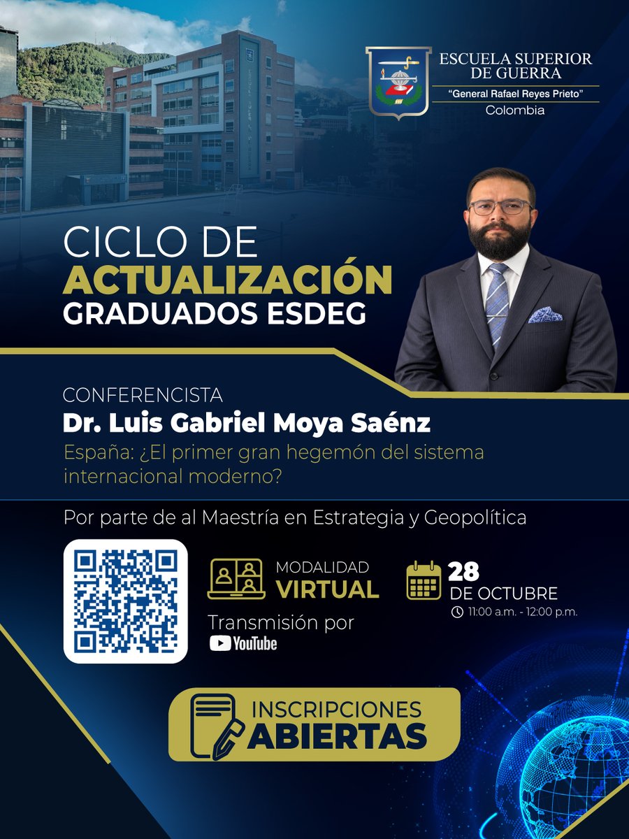 EsdegCol's tweet photo. 🌎 La Maestría en Estrategia y Geopolítica, invita a participar en el Ciclo de Actualización Graduados ESDEG, un espacio académico para profundizar en los acontecimientos que han marcado la historia y la configuración del sistema internacional.

https://t.co/nsHJPKexEa https://t.co/x8IMDICp0r