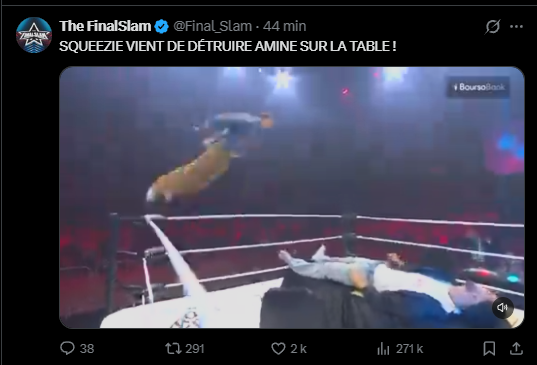 nicolaspopy's tweet photo. C'est paradoxal de voir des influenceurs revendiquant la proximité et la sincèrité vis à vis de leur public se mettrent en scène dans un sport qui est tout l'inverse (faux coup, fausse rivalité, fausse douleur, ...). 

#TheFinalSlam #ParaSocial https://t.co/6DiVJKIUFa