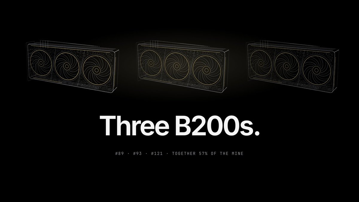 clusteronchain's tweet photo. Three B200s on the floor now!

one wallet just built its second, and that wallet alone is pulling 45% of the mine at the moment.

#89 · #93 · #121

https://t.co/6neb8WIPiy https://t.co/TI0l4LUabT