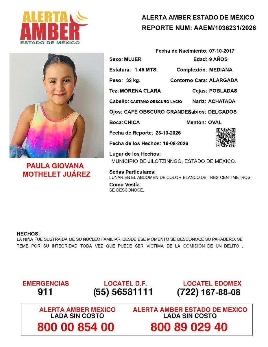 FiscaliaEdomex's tweet photo. 📍Tu apoyo es importante, ayúdanos a difundir, cualquier información para localizar a la siguiente persona comunícate al 📞 800 890 2940 Alerta Amber EDOMEX y ☎️ 800 7028 770 #FiscalíaEdoméx. https://t.co/l6QL5fW2Bq