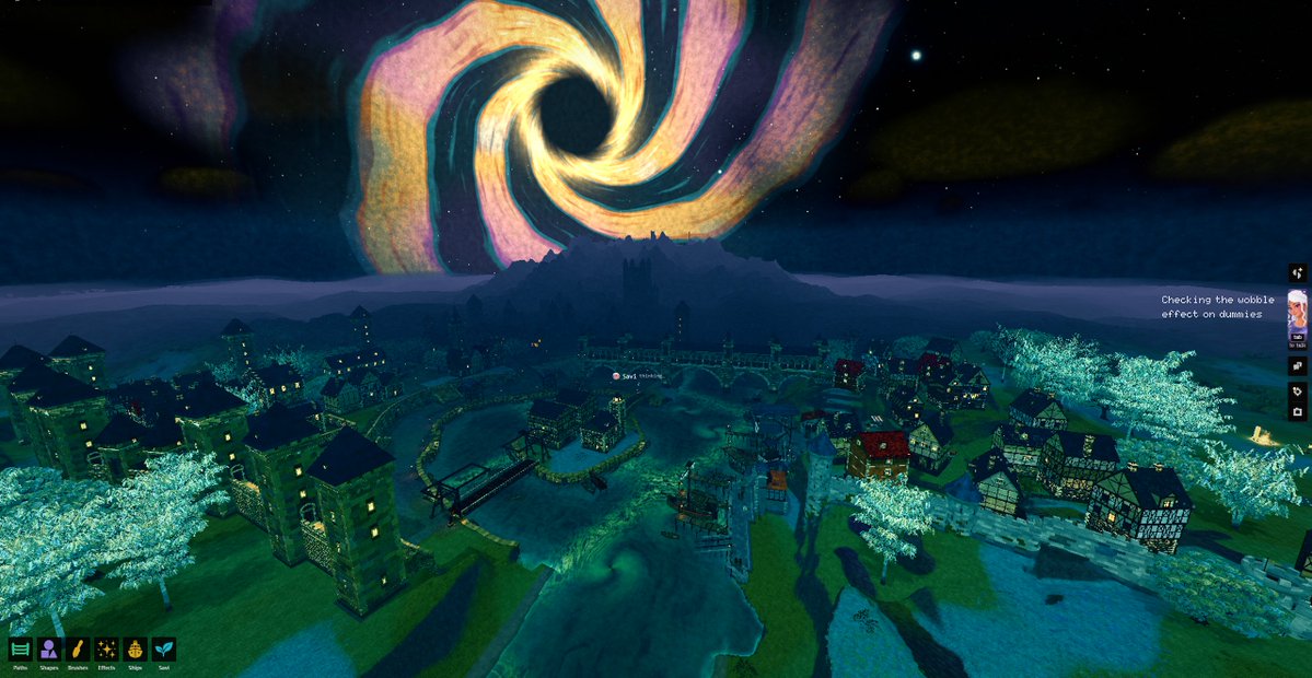 lucidpaths33's tweet photo. update on the game (pictures and combat at night)
- first city basics build
- combat starts to feel smooth

@spawn takes a little learning curve for more complex game and build mechanics so here are some tips I found useful:

concept art:
savi works splendidly if you either have her create pictures or give her visual input, simply copy/paste into the chat she can take alot of file formats

repeatability:
if you found one good way to create something; turn it into a skill, script or schema - make it replicatable once you have success

sources:
spawn has phenomenal basics but it isnt exceptional in all minute details, so if you find opensource repositories with assets, tips, mechanics or skills - give it to savi to read trough it and tell her to adapt it and distill learnings, anything that is already proven good can be smoothly translated into your game

tab + F:
it lets you take a note with the screen you see, so it takes a snapshot of it and you can leave a note, this becomes a little waypoint for savi to see exactly what you want to have changed with a description you can input for it - super useful for corrections she can work off one by one (i usually have a good 10+ of these waypoints after a big build to correct details)

overall:
compared to claude code or codex, where it is about code and audits, i found that creating todo lists work very good, leveraging her wisps (her own agents) for gruntwork like generating blender assets in the background while you discuss what comes next, keeping documentations and skills, best practices and goals in the game repo for her makes compaction easy and eases the headache of telling her what *exactly* needs to be done between sessions

@spawn really created a proper gamedev agent that fully understands what is being build, keeping everything orderly and helping her build it out still needs you - but you can legit just prompt with examples and go a long way

very very pleasent user experience on my part ngl