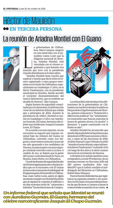 MLopezSanMartin's tweet photo. La presidenta de @PartidoMorenaMx rechaza reunión con hermano de 'El Chapo'

@hdemauleon le responde a Ariadna Montiel y sostiene lo publicado en su columna sobre un encuentro con Aureliano Guzmán para pactar su apoyo electoral a cambio de impunidad https://t.co/14ReS0c201