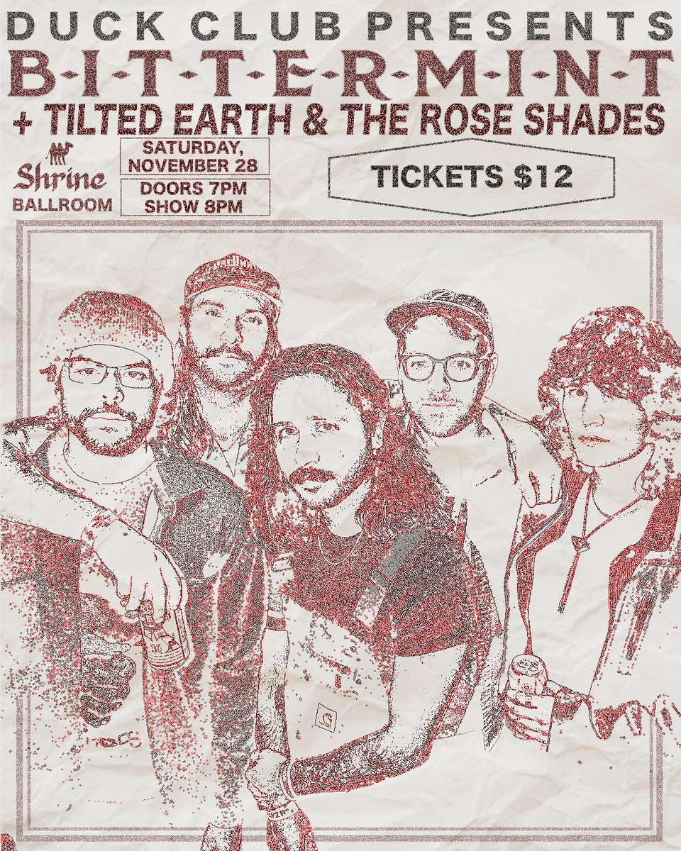 duckclubboise's tweet photo. JUST ANNOUNCED 🔊 The homegrown indie rock of @bittermintband takes over the Ballroom at @shrinesocialclub → 11/28 with @tiltedearthmusic and @theroseshades 🎟️ Get tickets now! → https://t.co/DB5VXByWO6 https://t.co/nOiwnr4yy4