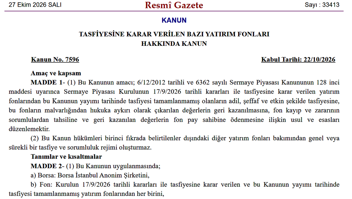 e507's tweet photo. Fon Tasfiye Kanunu Resmi Gazete'de yayınlanarak kanunlaştı. Hayırlı olsun. https://t.co/3jzrQbCR1y
