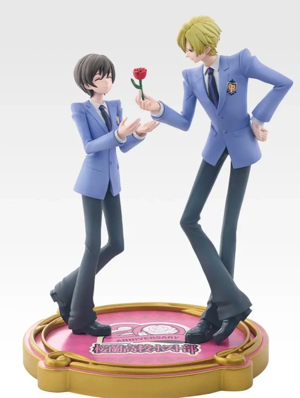Sepreth's tweet photo. Bandai’s Ichiban Kuji lottery for the 20th anniversary of Ouran High School Host Club is now running in Japan.

Attempts cost 750 yen. In-store sales began October 24 and online sales started October 28. It runs through late January 2027 or until supplies last.

The A and Last One prizes are figures of Tamaki handing Haruhi a rose. The B prize is a ceramic replica of the vase she breaks in the first episode, the accident that puts her in debt and forces her to join the host club.

Everything else is standard anniversary merch: small figures, towels, stands, and charms. The original anime ran 26 episodes in 2006.

Most prizes mark the anniversary. The vase is the only one that recreates the exact moment the series starts.