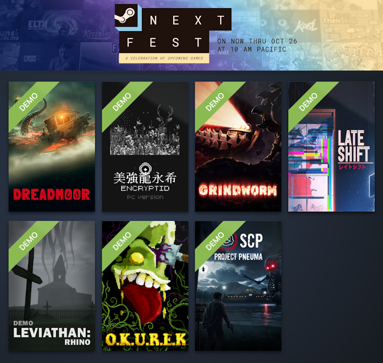 AlpakaWhacker's tweet photo. The third day of #SteamNextFest was a bit more of a mixed bag but still very enjoyable 😁

🦑 DREADMOOR by @DreadmoorGame

🦌 Encryptid by @autumnal_knight

⛏️ GRINDWORM by @SnailBiteGames

🎦 Late Shift by @AstronautCatStu

🦏 Leviathan: Rhino by @SolarsuitGames @AmortizGames

🥒 OKUREK by @JamiieDev

🥜 SCP: Project Pneuma by @zatun

👍 The stand out from that night was OKUREK, it was fantastic in every way 😍 Really Enjoyable 😁

🔵 Late Shift was good but the anomalies were far too obvious. Full game needs more anomalies and some more less obvious ones.

🔵 Leviathan looks promising and I think the full game will be very enjoyable but the demo doesn't get into the meat of the game at all

🔵 SCP Project Pneuma was... probably the only one that I felt needed a lot more work. I love everything SCP but the demo for this one feels disapointing