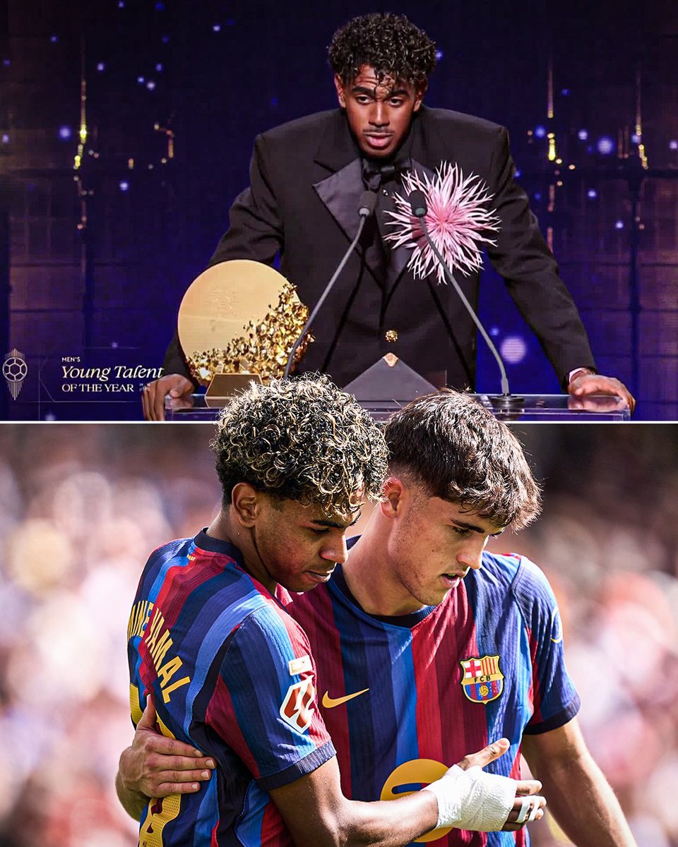 ESPNFC's tweet photo. "I would have liked for Cubarsí to be here. This prize should have been for him. He deserved it."

Lamine Yamal after winning the Men's Young Talent of the Year award for the third year in a row ❤️ https://t.co/pB0BMeZN0I