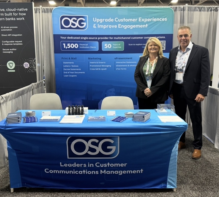 ConnectwithOSG's tweet photo. We’re live at the #ABAConvention in Salt Lake City! 🏔️ Stop by Booth #622 today and tomorrow to meet Lisa Reid and Gary Griffin and see how OSG is powering the print-to-digital customer journey for banks. #ABA2026 #Banking #OSG #CCM #CXM https://t.co/JLbnQDPrNq