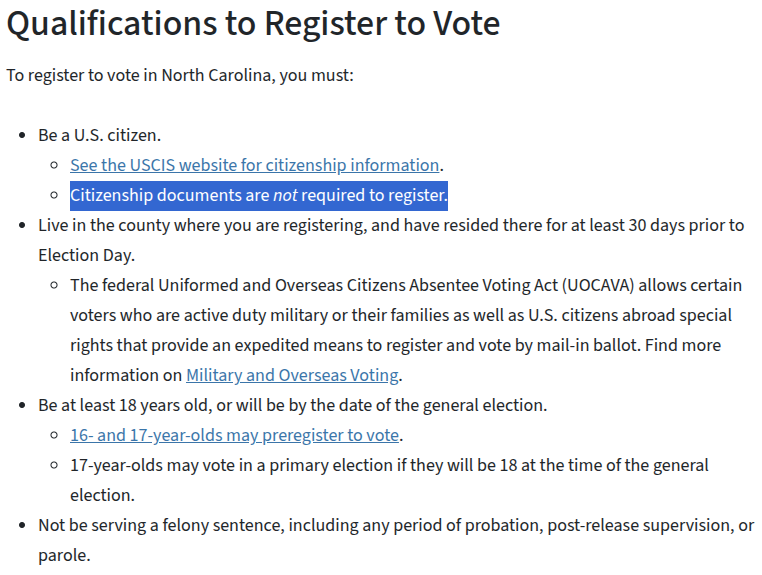 Pedro4Freedom's tweet photo. I love it! There should be plenty of opportunities to find voter fraud in NC since proof of citizenship is NOT required to register. 🤦‍♂️ https://t.co/EtwKlIj51k