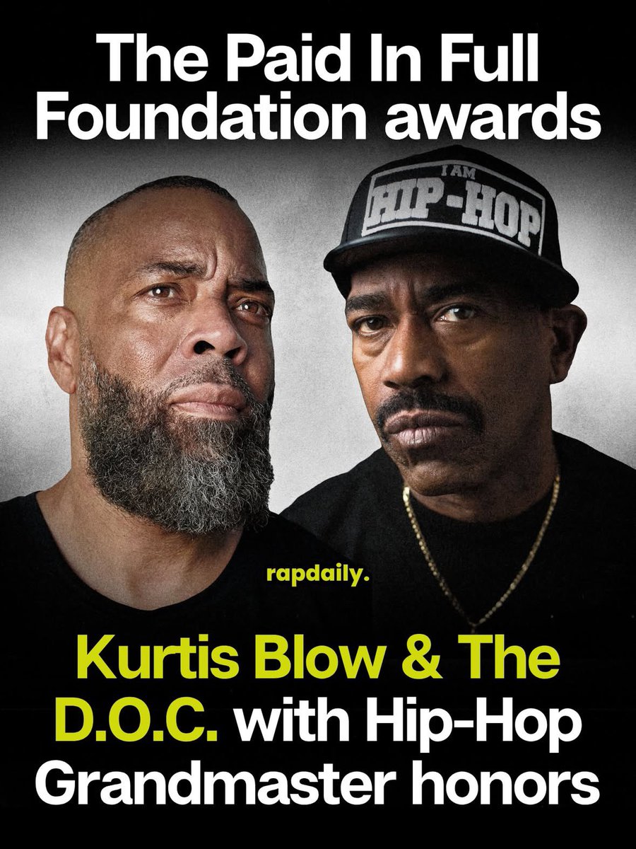 RapDaily's tweet photo. The Paid In Full Foundation continues to put on for Hip-Hop pioneers and this past weekend they honored Kurtis Blow and The D.O.C. at the 2026 Grandmaster Awards Ceremony in Las Vegas. https://t.co/IEjQWhyYBn